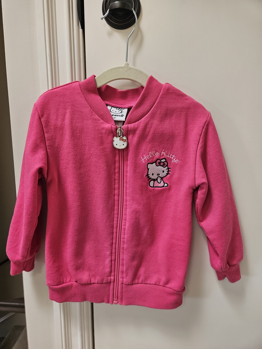 Hello Kitty Bright Pink 3T Zip-Up Jacket with Enameled Character Pull